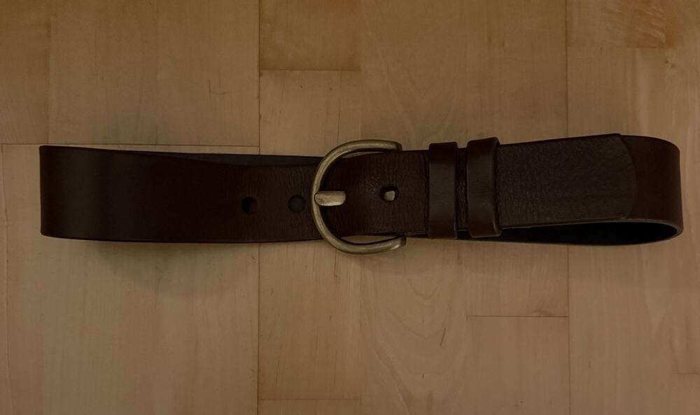 VTG JF Brown Leather Belt Brass Buckle 30